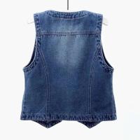 Retro denim primavera 2023, nueva chaqueta corta ajustada sin mangas, chaleco de un solo pecho, top informal azul - details 2