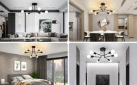 Lámpara de Araña Colgante Goeco con 6 Bases de Bombillas E27 Plafón de Techo Interior Negro para Sala de Estar Salón Dormitorio Estilo Tradicional Eficiencia de Energía Iluminación Retra Montaje Semiflush - details 12