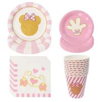 Suministros de fiesta de cumpleaños de Minnie rosa, vajilla, taza de papel, plato de papel, toalla de papel, globo, juego de pancarta, Baby Shower - details 0