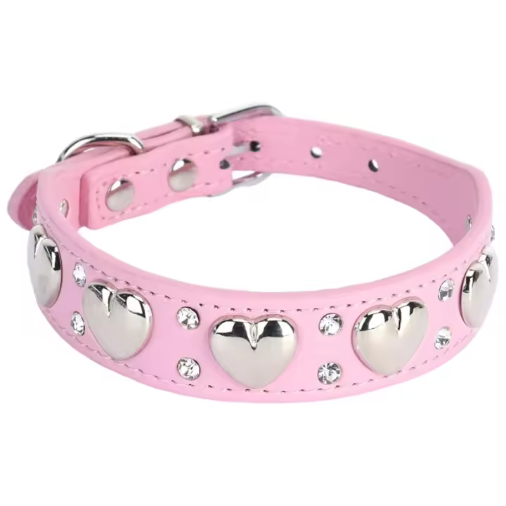Suministros para mascotas, Collar de cuero PU con corazón de amor para perro, Collar bonito con diamantes de imitación para mascotas, Collar ajustable para cachorros para perros pequeños y medianos y gatos - 1