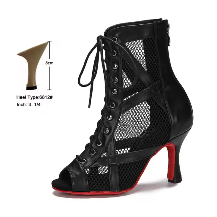Zapatos latinos de salón de cuero rojo para mujer, botas de baile en barra, zapatos de fiesta de tango para mujer - 1