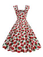 Vestido de Algodón Retro de Cuello Cuadrado Hepburn Estilo Pinup de los 50-60 para Mujeres - details 8