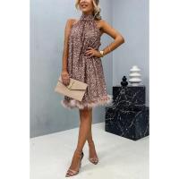 Vestido de noche para mujer, estilo halter, sin espalda, vestido corto de lentejuelas brillantes con plumas para fiesta, club, verano - details 4