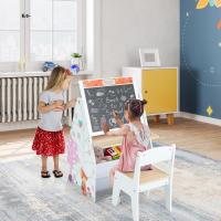 Juego de mesa para niños con silla, juego de mesa 3 en 1 con pizarra para pintar y espacio de almacenamiento, juego de escritorio infantil de madera (blanco) - details 6