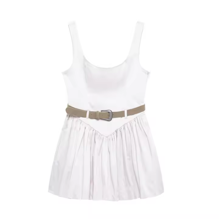 Mini correa SS con cinturón de moda para mujer estilo cuello cuadrado - 1