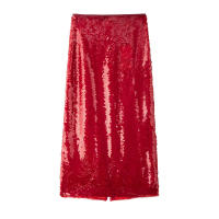 BUNO-Falda MIDI larga retro ajustada con abertura, estilo sencillo y adorno de cuentas en la cintura alta para mujer - details 1
