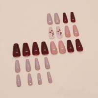 Juego De Uñas Postizas De Forma De Esqueleto Largo De 24 Piezas Con Color Sólido Y Diseño De Corazón Incluye 1 Pegamento De Gel Y 1 Rub. Material ABS Para Bodas Y Fiestas. - details 1