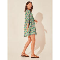 Vestido corto de vacaciones de playa de rayón informal suelto con lazo floral para mujer de moda de verano - details 155