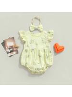Conjunto de Maternidad Pelele para Bebé con Diadema Mono Floral con Cuello Redondo y Manga Mosca + Diadema para Verano, Azul/Amarillo, 0-24 Meses - details 9