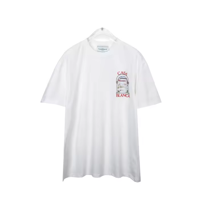 Camiseta Deportiva de Algodón Puro para Hombres Cuello Redondo, Estampado de Logotipo Delantero, Estilo Casual para el Verano - 1