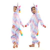 Pijama de dinosaurio Kigurumi para bebé y niño, ropa de franela con dibujos de animales rojos, unicornio, Invierno - details 17