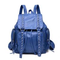 Mochila De Cuero lavado con remaches de moda, mochila de viaje informal de cuero suave de PU retro, mochila de gran capacidad - details 19