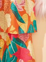 Vestido de verano de mono informal de moda con estampado de flores tropicales de moda para niñas - details 2