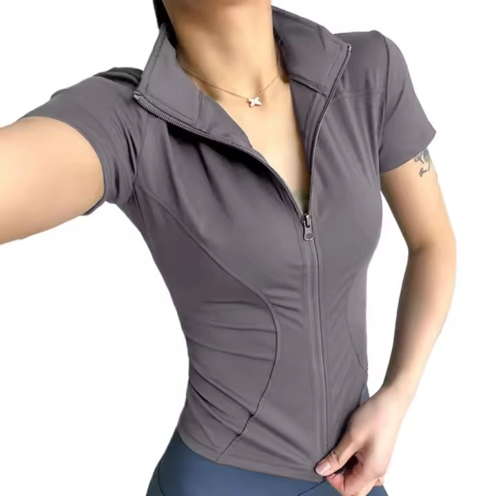 Camiseta Ajustada con Cremallera para Mujer Ropa de Yoga de Secado Rápido - 1