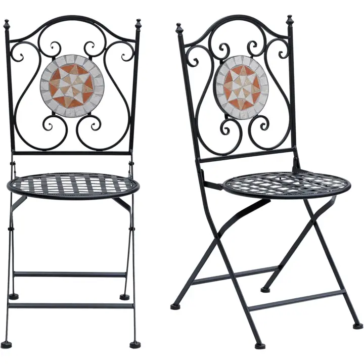 Juego de 2 Sillas Plegables de Jardín Bistro Silla Asiento Mosaico para Terraza Balcón Metal Carga 120 kg 50x40x94,5 cm Negro - 1