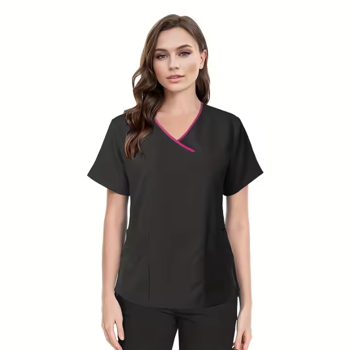 Camisetas de una sola pieza, batas de mano de cepillo médico para mujeres, Tops de trabajo de manga corta, 1 ud. - 1