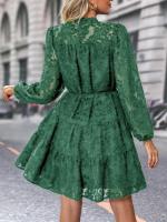 Vestido Midi de manga larga con cuello levantado para mujer, moda coreana, Vintage, Color sólido, primavera y otoño, 2025 - details 16