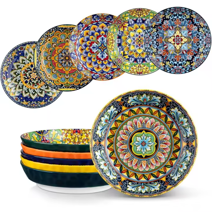 Juego de Platos de Pasta de Porcelana Bohemio 16,5l. x 29an. x 28,5 Ideal para Ensalada, Microondas, Lavavajillas Estilo Bohemio - 1