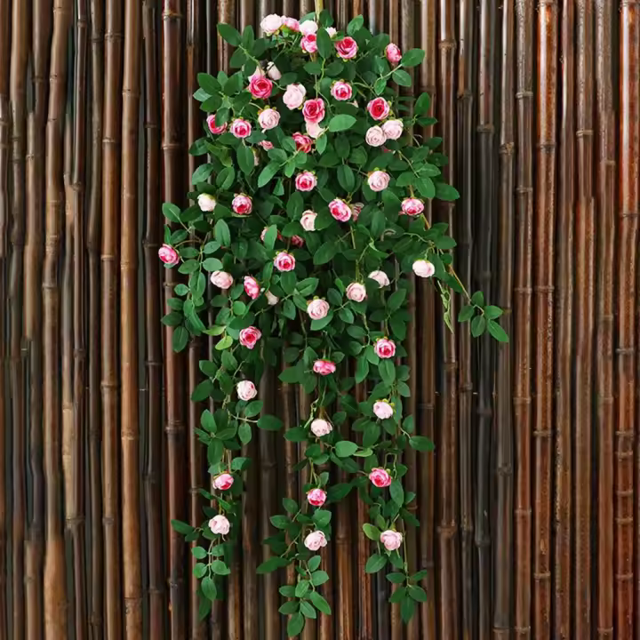 Flor Artificial de tacto Real, 54/60 cabezas colgantes, flores rosas falsas, jarrón de vid, arreglo de flores, ramo de decoración de arte Floral - 1