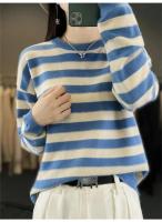 Jersey de Primavera para Mujer Suéter a Rayas de Dos Colores Suéter de Manga Larga con Cuello Redondo Nuevo Jersey de Algodón 100% - details 10