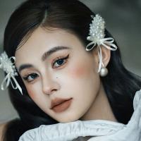 1 par de pinzas para el pelo de novia con estilo coreano, cuentas de perlas blancas, horquilla para novia, tocado de boda con borlas hecho a mano, accesorios para novia - details 13