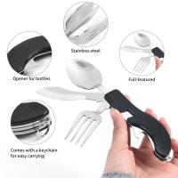 Cuchara 4 en 1 de acero inoxidable, cuchara, cuchillo, tenedor, abridor de botellas, juego de bolsillo plegable, juego de villa al aire libre - details 4