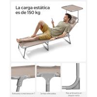Silla Portátil para Exteriores 150 kg de Carga, Parasol y Respaldar Rebanable, 193 x 53 x 29 cm, Ideal para Jardín, Piscina, Terraza - details 7