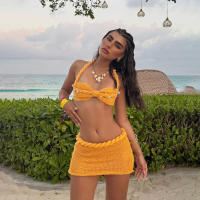 Conjunto de falda ajustada y top halter sin mangas elegante y dulce a la moda de verano - details 17