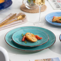 Vancasso BONITA vajilla azul de 18 piezas, juego de platos de cena, platos de sopa, platos de postre, servicio de barro para 6 personas - details 6