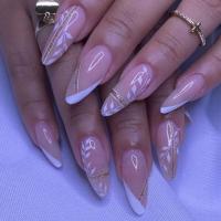 Uñas postizas artificiales portátiles de acrílico desmontable, juego completo, hermosas cerezas, almendras francesas, 24 piezas - details 2