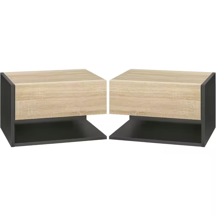 2 Mesitas de Noche Flotantes Mesitas de Noche Colgantes con 1 Cajón y Estante Abierto para Dormitorio 46x30x30 cm - 1