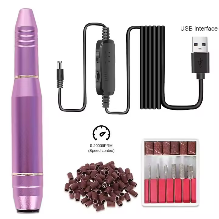 Mini afilador portátil, pulidor eléctrico USB recargable, taladro y máquina de calado con juego de uñas acrílicas - 1