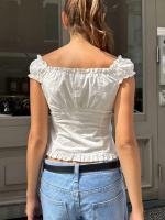 Camisetas Estéticas Vintage para Mujer Manga Corta, Cuello en V, Botones con Lazos - details 6