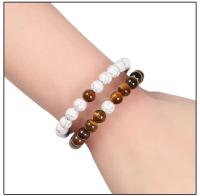 Conjunto de pareja, pulsera de yoga de ojo de tigre de piedra de lava blanca y negra natural para hombres y mujeres, joyería de cuerda elástica - details 12