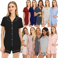 Conjunto de pijama con botones para mujer, manga corta y pantalones cortos, ropa de dormir, conjuntos de salón suaves para novia en negro - details 0