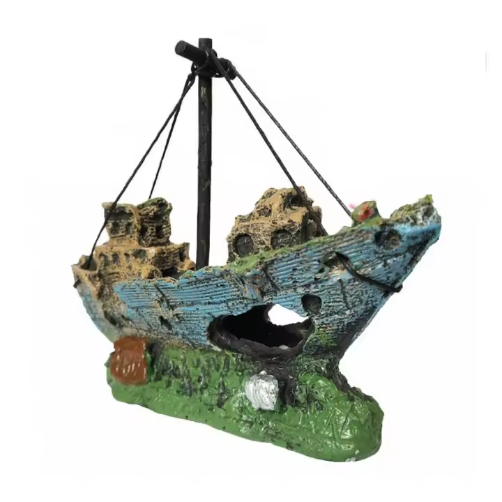 Durable paisaje de acuario naufragio barco peces camarones refugio cueva submarino adornos pecera decoraciones casa escondite de peces - 1