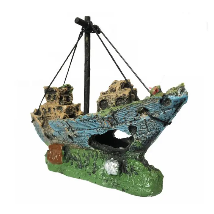 Durable paisaje de acuario naufragio barco peces camarones refugio cueva submarino adornos pecera decoraciones casa escondite de peces - 1