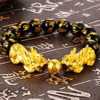 Pulsera de obsidiana de regalo de Pixiu Feng Shui doble de cobre puro para hombre y mujer, amuleto de buena suerte hecho a mano, joyería - details 0