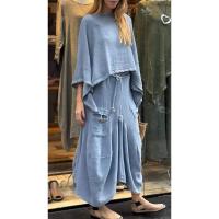 Conjunto informal de 2 piezas para mujer, ribete elegante con cuello redondo, top suelto, conjuntos de falda de encaje irregular, otoño - details 4
