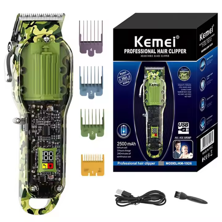 Kemei-cortadora de pelo profesional para hombre, Máquina Eléctrica de corte de pelo, ajustable, inalámbrica, recargable - 1