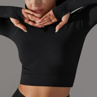 -Top Camisa deportiva de yoga de manga larga a rayas para mujer, sin costuras, que absorbe la humedad - details 18