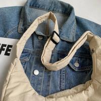 Bolso de hombro de tela suave con cremallera, bolso de compras de Color sólido de estilo informal, bolsa de almacenamiento, bolso ajustable para las axilas, escuela - details 9