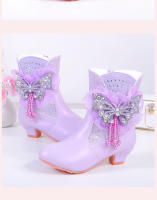 Botas de princesa para niñas Botas medianas cálidas para niños con lazo de pelo - details 9