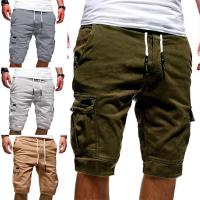 Pantalones cortos Cargo a la moda para hombre, pantalones cortos con múltiples bolsillos de color sólido, pantalones cortos holgados con cordón para correr, ropa para hombre - details 2