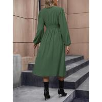Vestido Elegante de Color Sólido para Mujer Primavera Otoño 2025 Cuello en V Manga Larga con Abertura Promoción - details 9