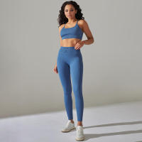 Conjunto de dos piezas para mujer, leggings de gimnasio de cintura alta, top corto, tres tops de Fiess, ropa deportiva con lavado ácido - details 16