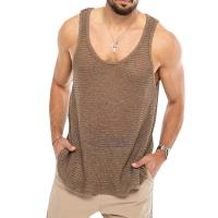 Camisetas sin mangas informales de verano para hombre, chaleco suelto de cuello redondo sin mangas, Jersey ahuecado, camiseta muscular para gimnasio y Fitness - details 0
