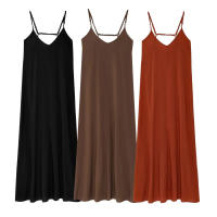 TRAFZA-vestidos Midi elegantes de verano para mujer, estilo pijama, lisos, sin mangas, con espalda descubierta y cuello en V, vestido plisado con tirantes drapeados - details 1
