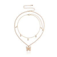 Nuevo producto de moda, collar con colgante de mariposa de diamante completo para mujer, cadena de doble capa, collar Punk con diamantes de imitación - details 3