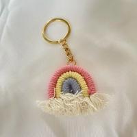 Colgante de borlas, llavero de arcoíris de tres colores, bonito llavero tejido hecho a mano, llavero de arcoíris de punto dulce duradero, regalos - details 8